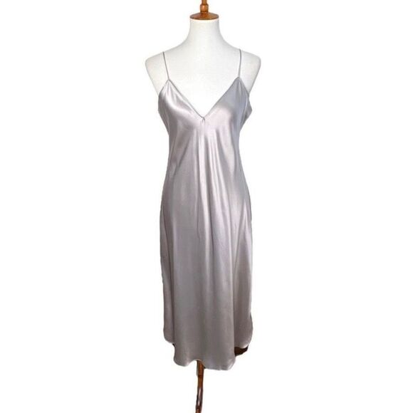 Nili Lotan Midi Cami Slip Dress Silk Silver Medium - Picture 4 of 9
